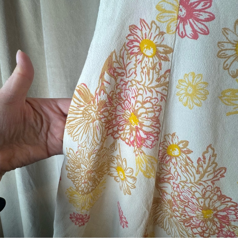 Free People Cream Mini Dress with Pink & Yellow Floral Print XS Collar Fit Flare - Picture 8 of 15